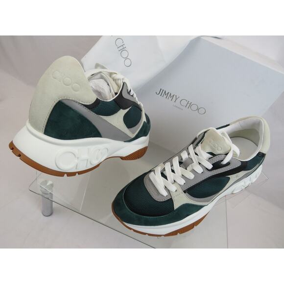 JIMMY CHOO LANDON GREEN GRAY SUEDE BLACK LEATHER PLATFORM SNEAKERS 44 11 - Picture 5 of 15